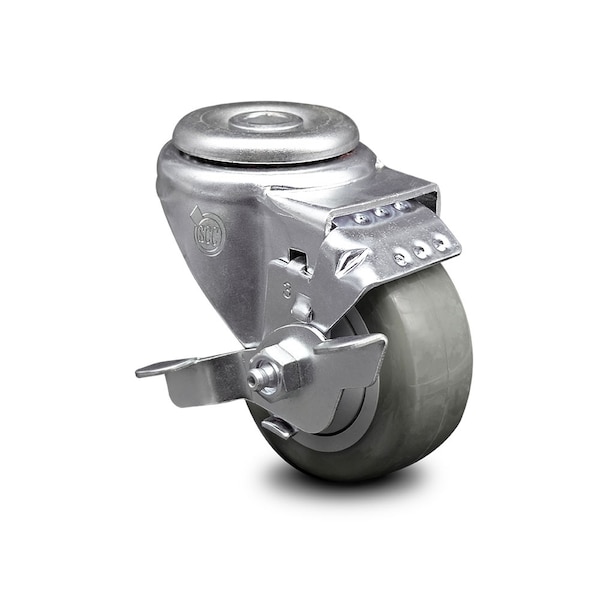 3 Inch Gray Polyurethane Wheel Swivel Bolt Hole Caster with Brake SCC
